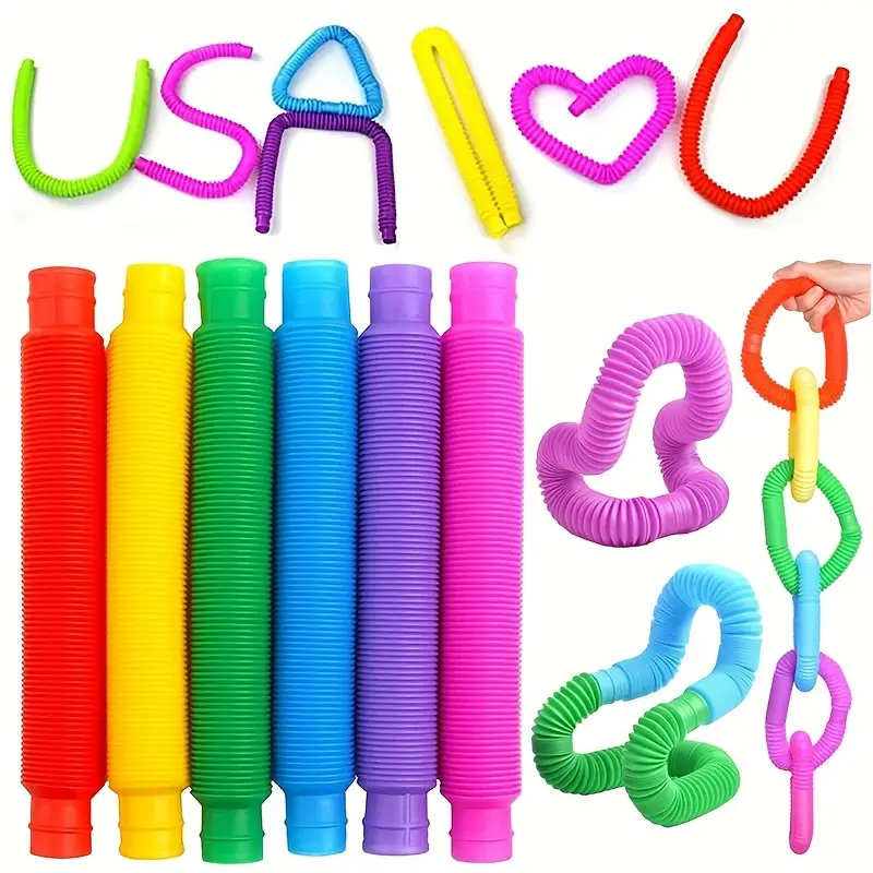 Best Preschool Gift Idea: 4PCS Pop Tubes Sensory Toys for Kids with ADHD & Autism - Fine Motor Skills & Learning Toddler Toy -