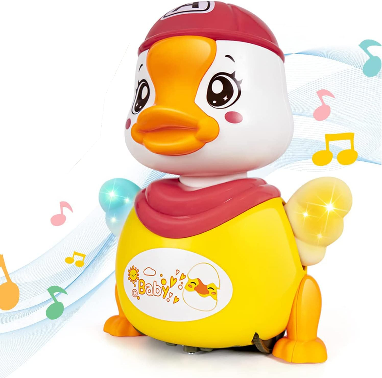 Cuddly toy duck, children's toy from 3 years, crawling toy music toy baby, small duck toy with lights and music, motor skills toy