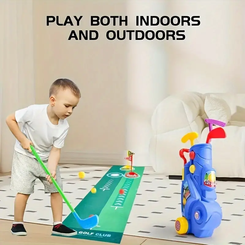 Kids' Portable Golf Set with Telescopic Clubs - Indoor/Outdoor Family Fun, Realistic Simulation Sports Toy