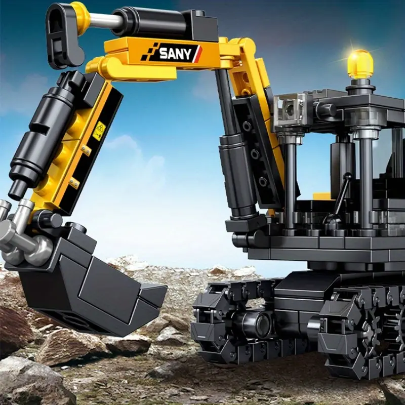 Construction Vehicle Building Blocks Set - Including Crane and Excavator Models, 3D Educational Puzzle Toy for Kids