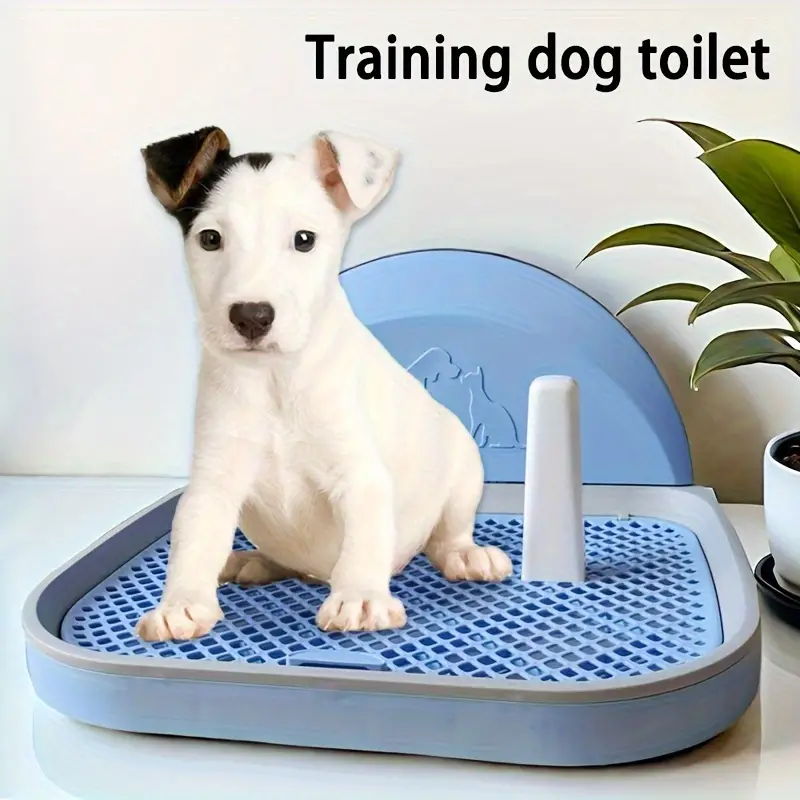 Easy-Clean Durable Dog Litter Box with Pillar and Splash Guard, Plastic Dog Toilet for Small Breeds, Indoor Pet Potty Training Supplies