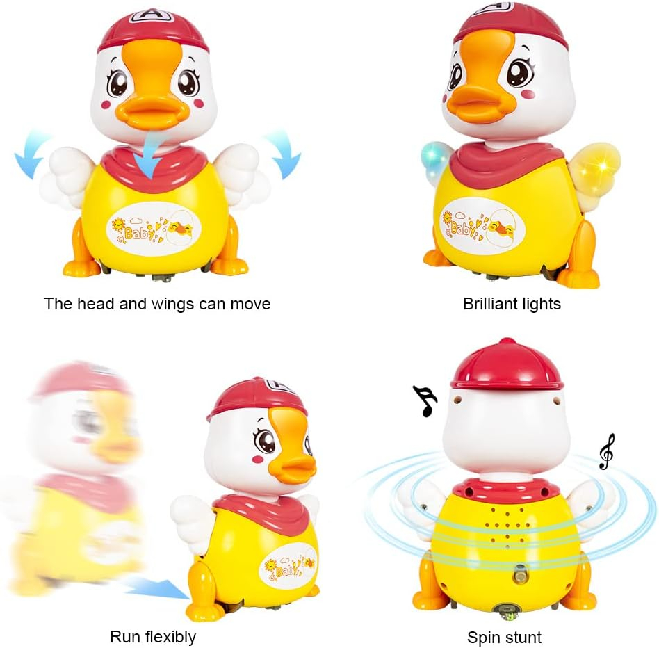 Cuddly toy duck, children's toy from 3 years, crawling toy music toy baby, small duck toy with lights and music, motor skills toy