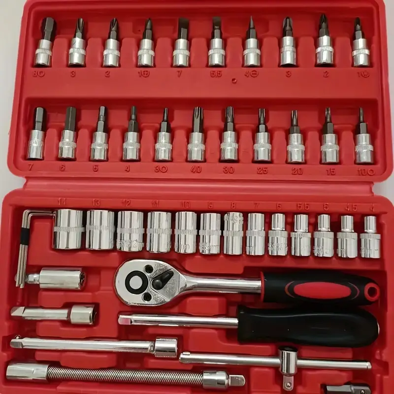 46pcs Car Repair Tools, Automotive Maintenance Repairing Tool Accessories Multi-Purpose Repair Tool Set – Ratchet Torque Wrench & Screwdrivers, 