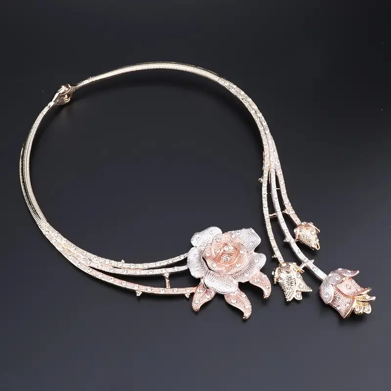 Elegant Rose Flower Crystal Jewelry Set for Women - Luxurious Necklace