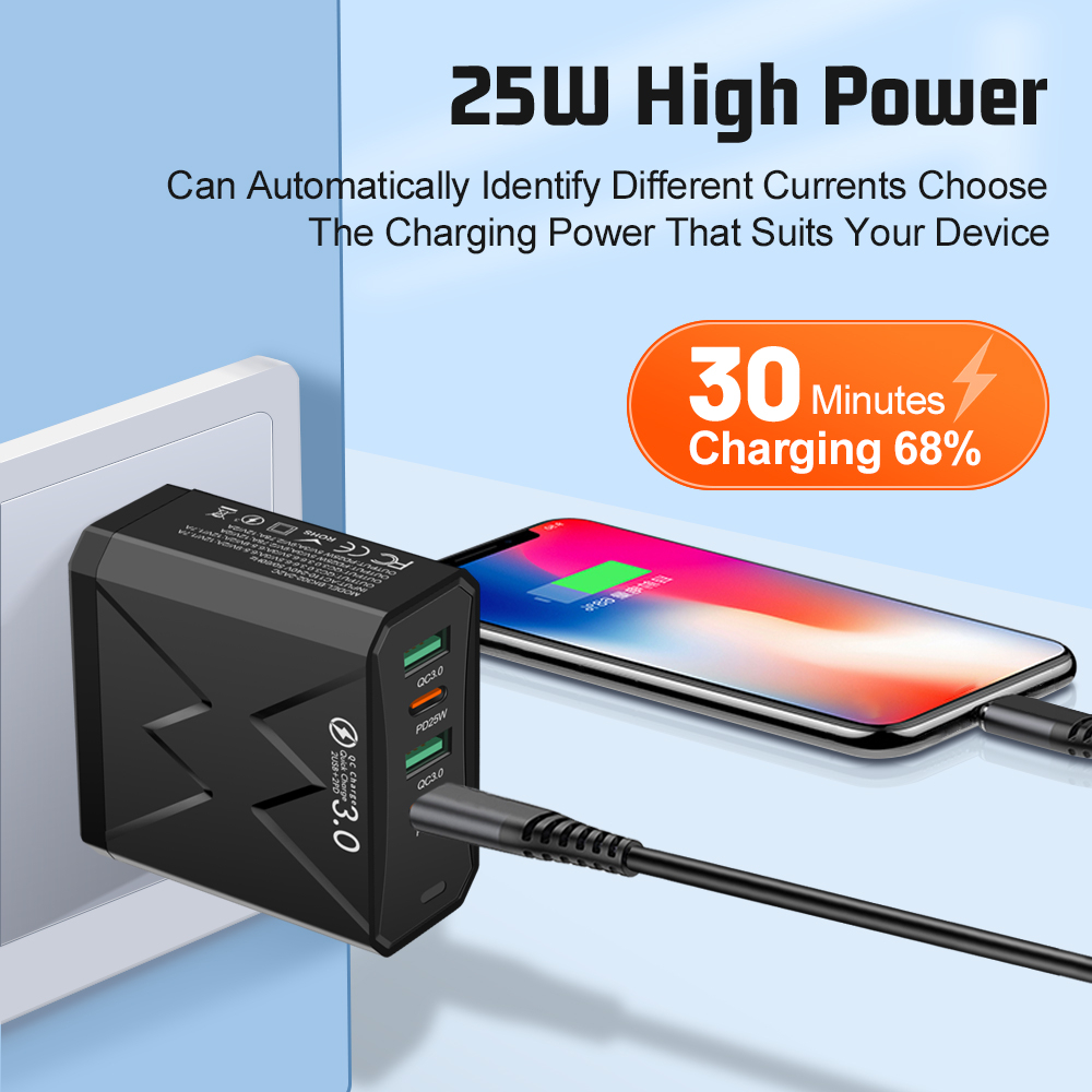 Total 100W 2USB 2PD Charger Fast Charging Quick Charge 3.0 Travel Charger For iPhone Samsung Huawei Xiaomi Mobile Phone Charge