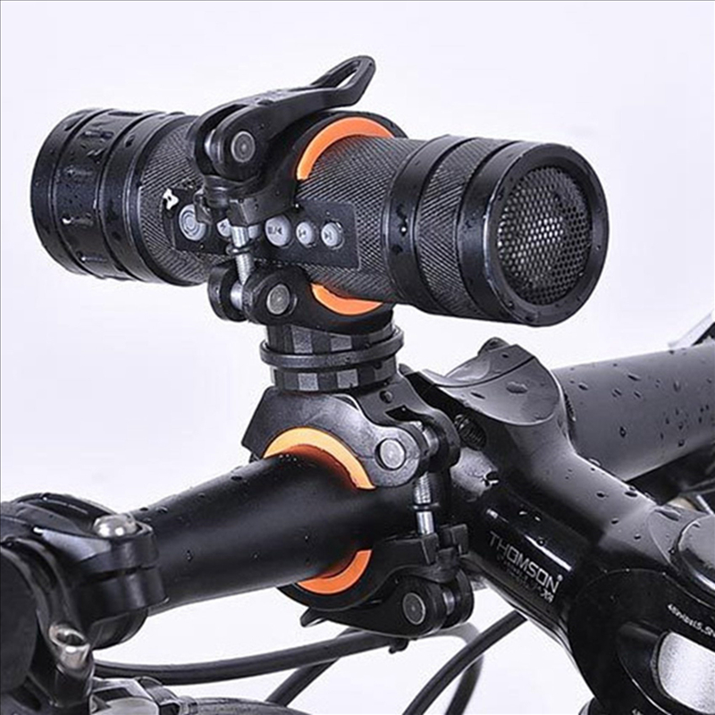 4X 360 Degree Rotating Cycling Bike Light Double Holder LED Front Flashlight Lamp Pump Handlebar Holder Black + Orange