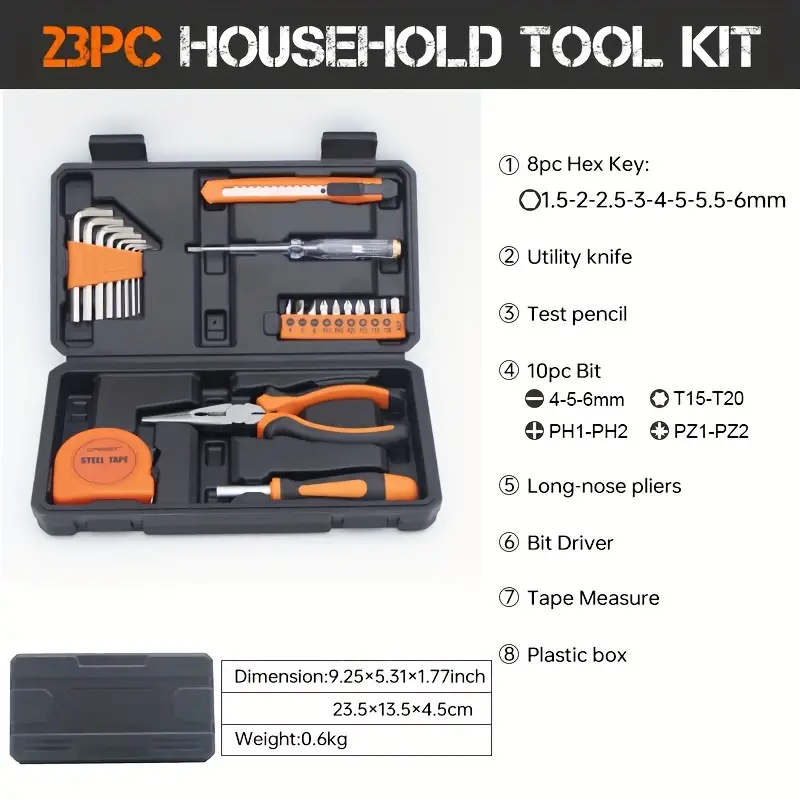 15Pcs/23Pcs Repair Tool Kit Manual Tool Box Set Hardware Tool Multifunctional Home Repair Household Combination,