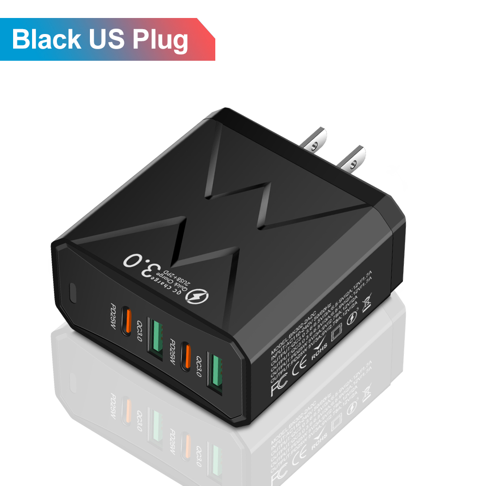 Total 100W 2USB 2PD Charger Fast Charging Quick Charge 3.0 Travel Charger For iPhone Samsung Huawei Xiaomi Mobile Phone Charge