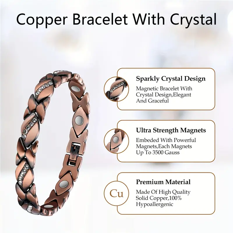 1pc Pure Copper Bracelets For Women, Ultra Magnetic Bracelets For Women With 3500 Gauss Magnets, Copper Bracelet For Women