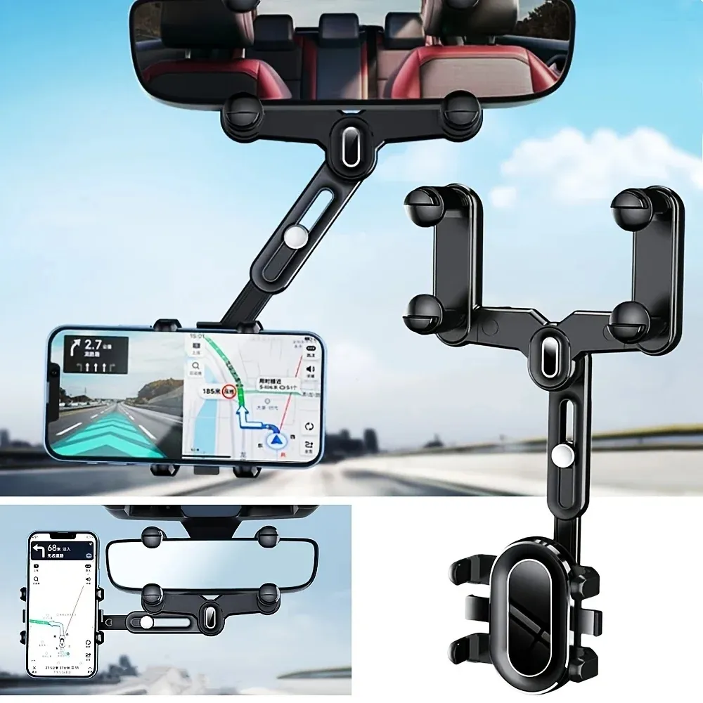 360 Rotating Car Phone Holder Rearview Mirror Mount Car Phone Bracket Navigation GPS Stand Foldable Mobile Cell Support in Car