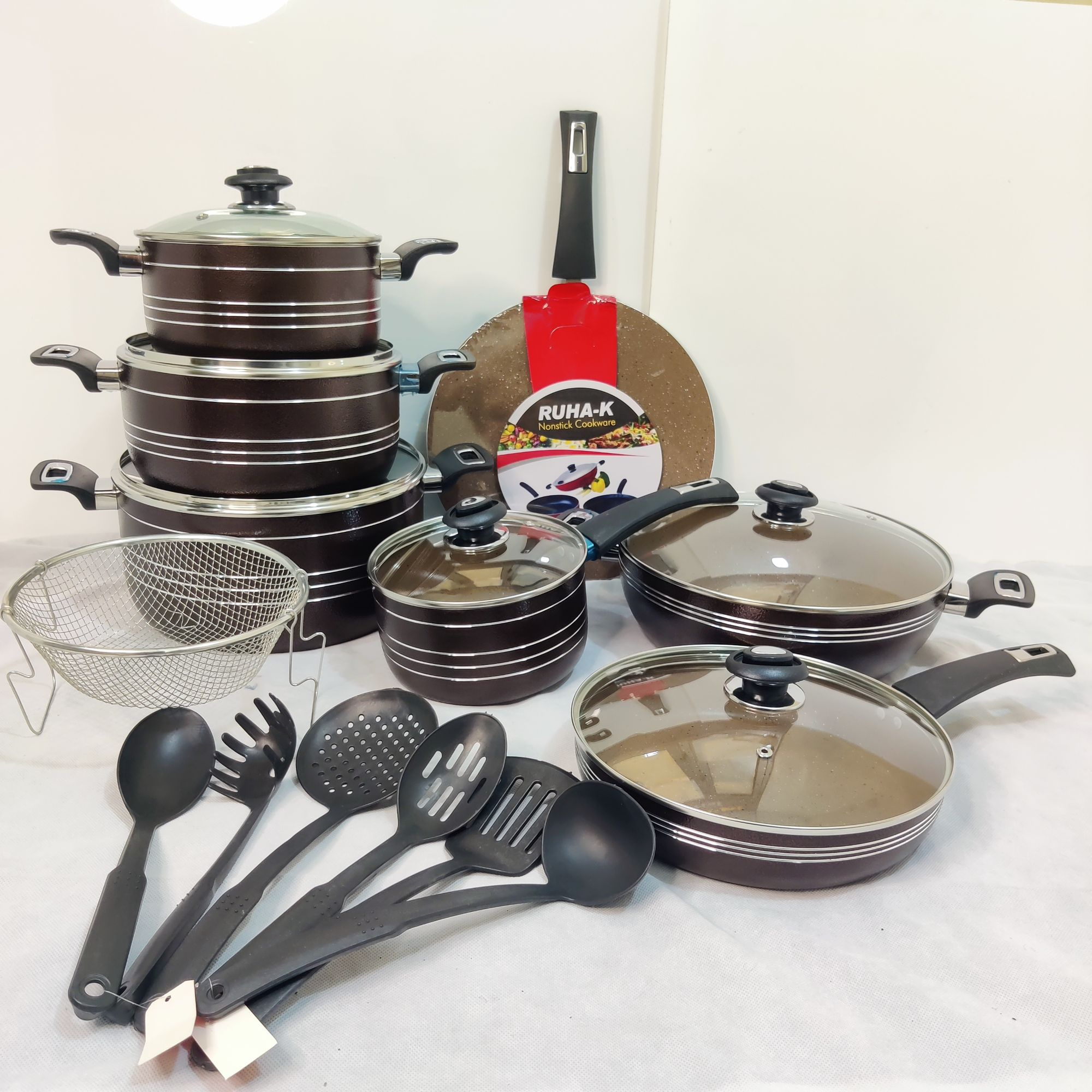 Ruha-K 20pcs NON-STICK Cooking set Marbel coting export Quality Havey Gage Material