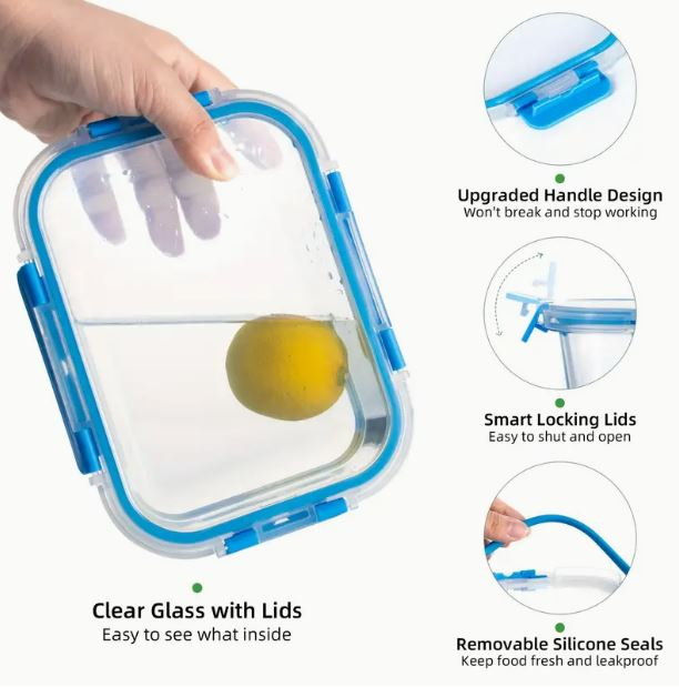 10pcs Set Glass Food Storage Containers Set With Leakproof Airtight Lids, Glass Meal Prep Containers, Lead-Free, Microwave, Oven,