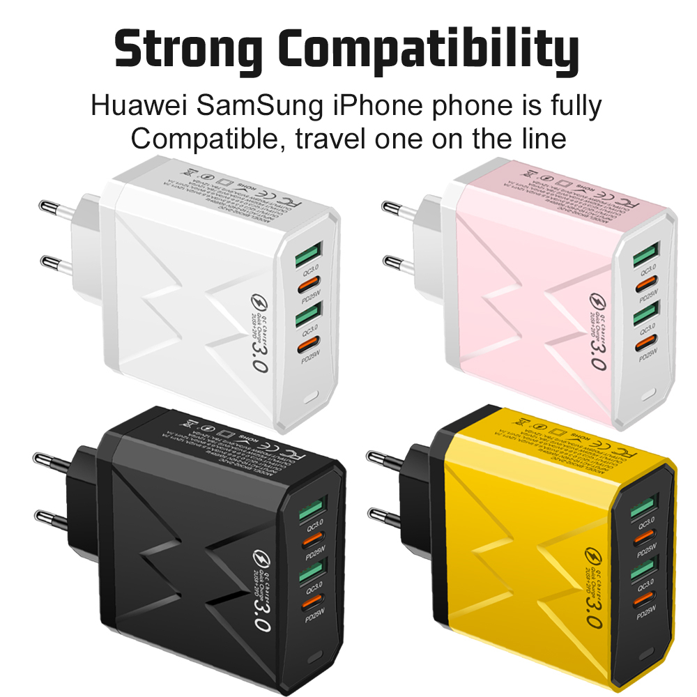 Total 100W 2USB 2PD Charger Fast Charging Quick Charge 3.0 Travel Charger For iPhone Samsung Huawei Xiaomi Mobile Phone Charge