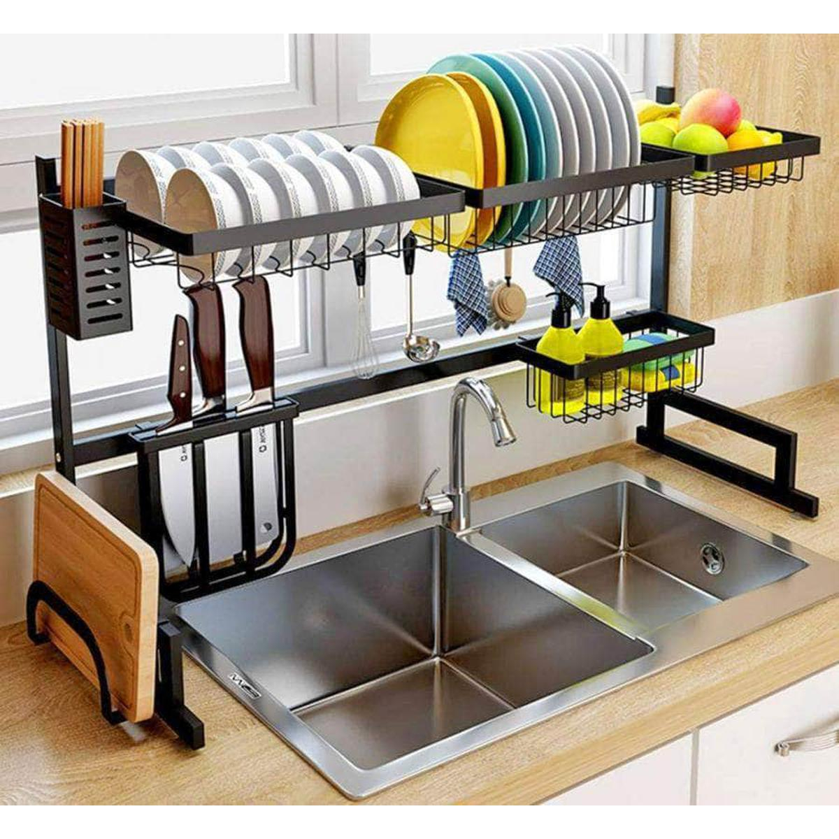 Dish Drying Rack Over Sink Kitchen Storage Shelf Counter-top Space Saver Display Stand Tableware Drainer Organizer Utensils Holder