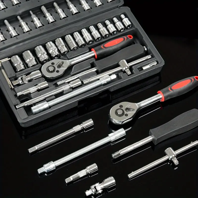 46pcs Car Repair Tools, Automotive Maintenance Repairing Tool Accessories Multi-Purpose Repair Tool Set – Ratchet Torque Wrench & Screwdrivers, 