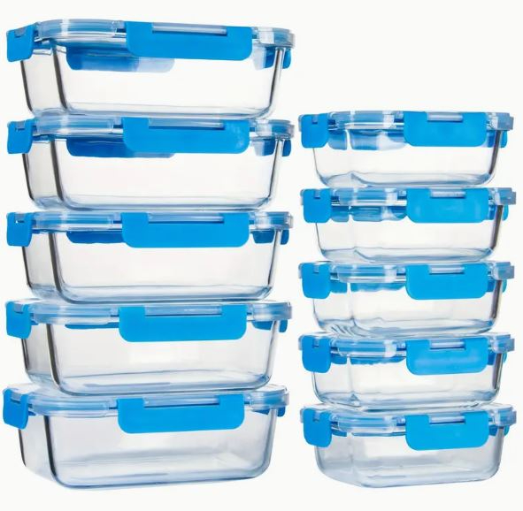 10pcs Set Glass Food Storage Containers Set With Leakproof Airtight Lids, Glass Meal Prep Containers, Lead-Free, Microwave, Oven,