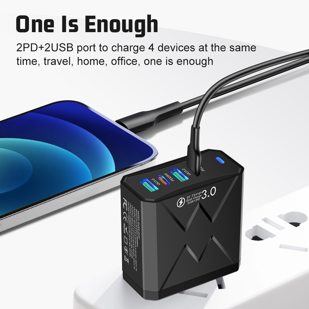 Total 100W 2USB 2PD Charger Fast Charging Quick Charge 3.0 Travel Charger For iPhone Samsung Huawei Xiaomi Mobile Phone Charge