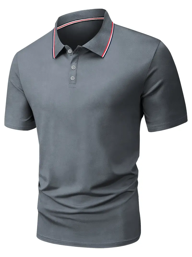 Men's Striped Golf Shirt, Casual Short Sleeve Lapel Shirt For Summer Outdoor