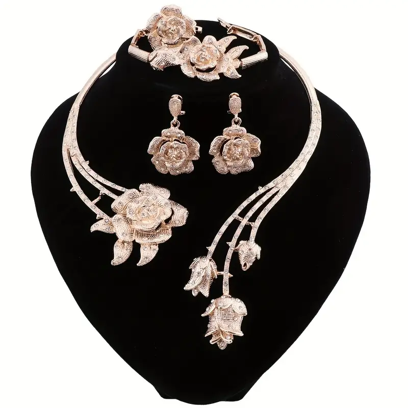 Elegant Rose Flower Crystal Jewelry Set for Women - Luxurious Necklace