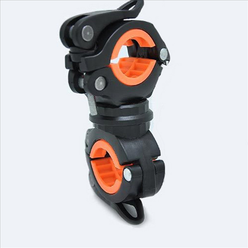 4X 360 Degree Rotating Cycling Bike Light Double Holder LED Front Flashlight Lamp Pump Handlebar Holder Black + Orange