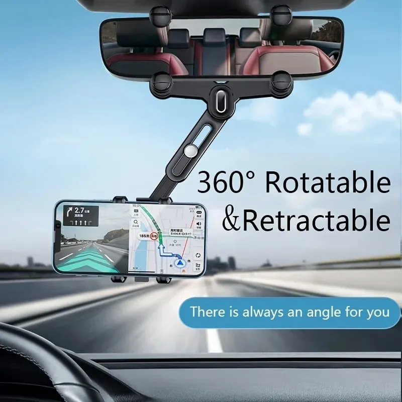 360 Rotating Car Phone Holder Rearview Mirror Mount Car Phone Bracket Navigation GPS Stand Foldable Mobile Cell Support in Car