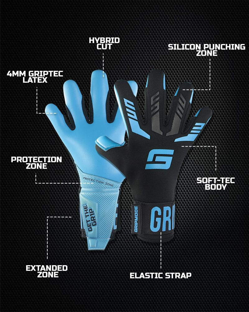 Goalkeeper gripmode gloves, hybrid cut, sizes from 8 to 10.