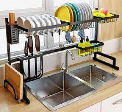 Dish Drying Rack Over Sink Kitchen Storage Shelf Counter-top Space Saver Display Stand Tableware Drainer Organizer Utensils Holder