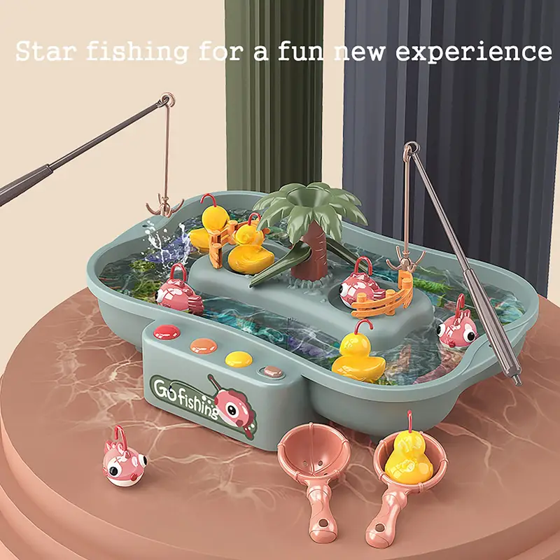 Kids Go Fishing Game Toy Set with Rotating Pond and Musical Features, Educational Fish Catching Game for Party Fun,  (20 Accessories)