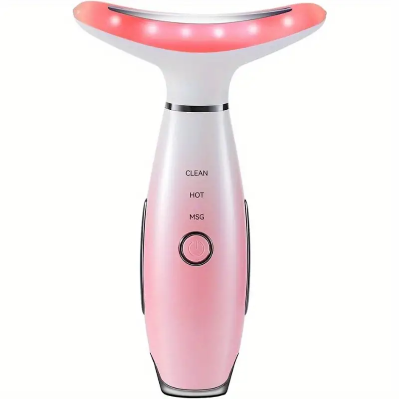 Facial and Neck Massager with 3 Massage Modes, Skin Care Beauty Device with Green, Red & Blue Light, USB Rechargeable 400mAh Lithium Battery,