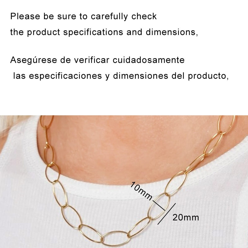 Stainless Steel 10x20mm Oval Unique Women Male Big Long O Link Chain Necklace Sell in Meter No Clasp gold Color Jewelry 