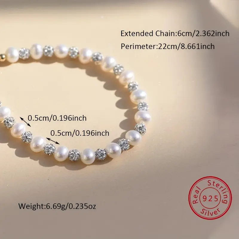 Elegant & Cute 925 Sterling Silver Bead Zirconia Bracelet - Perfect Mother's Day Gift