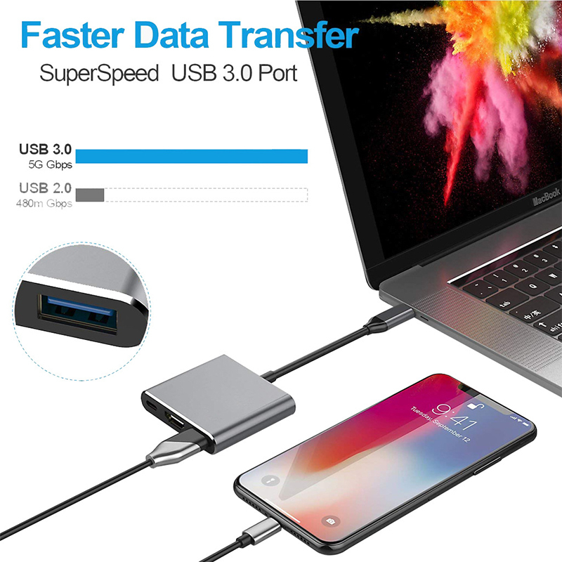 3 in 1 Usb Hub USB C to HDMI-compatible Splitter HUB Type-c to HDMI-compatible USB3.0 Docking Station For Macbook Air Converter