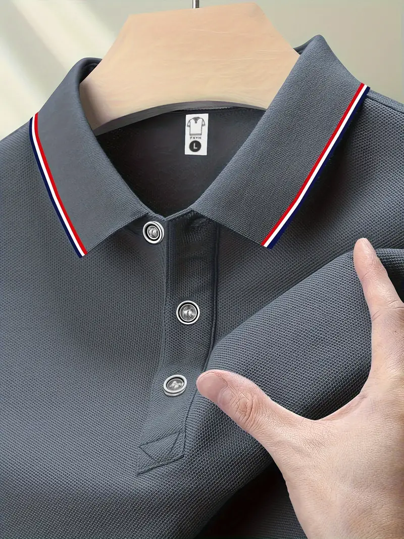 Men's Striped Golf Shirt, Casual Short Sleeve Lapel Shirt For Summer Outdoor