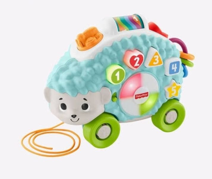 Fisher-Price Linkimals Learning Toy Happy Shapes Hedgehog Pull Along with Interactive Music and Lights for Baby and Toddler