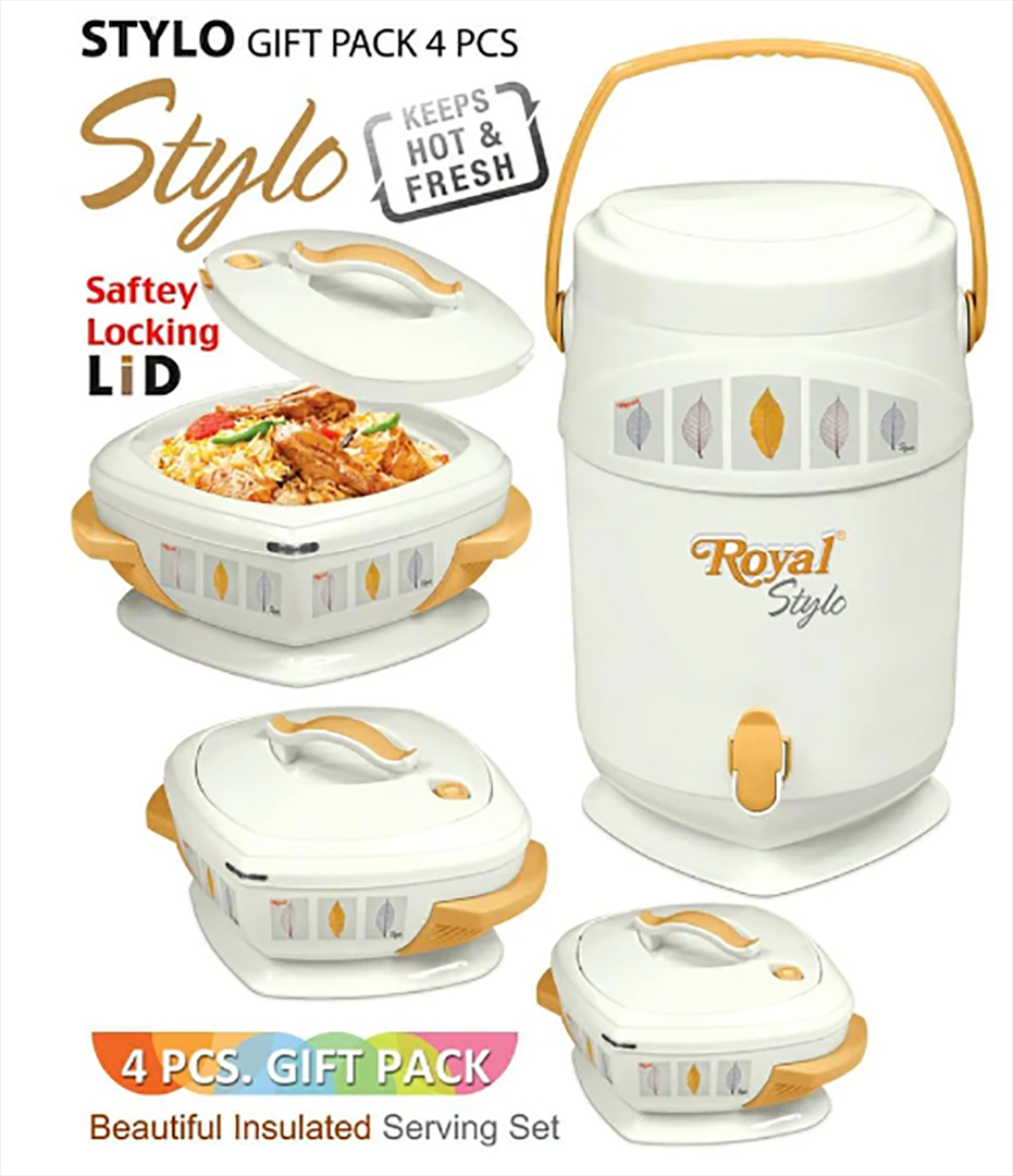 4 Pcs GIFT PACK Royal STYLO 3 Hot Pot Set +1 piece Water Cooler 15 Litre in Gift Packing/ /BIRYANI ,ROTI BBQ HOT POT GIFT SET