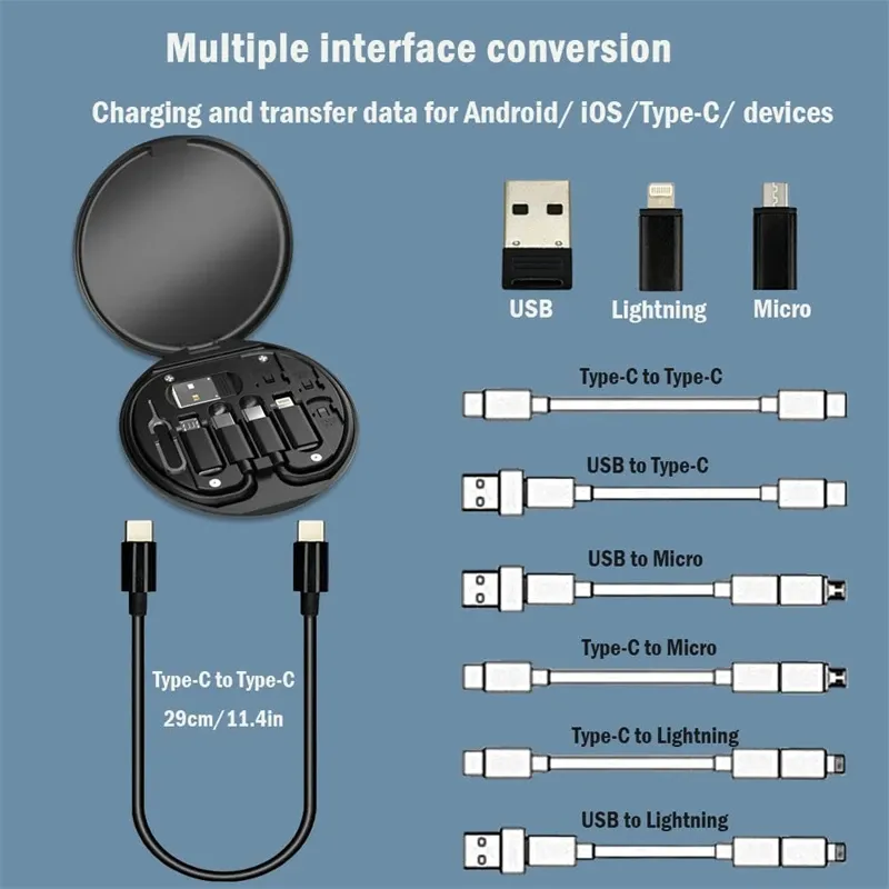 60W Type-C To USB C To Micro USB To Lighting Fast Charging Adapter Kit for IPhone 14 13 12 Pro OTG Converter Multi Storage Box No Ratings