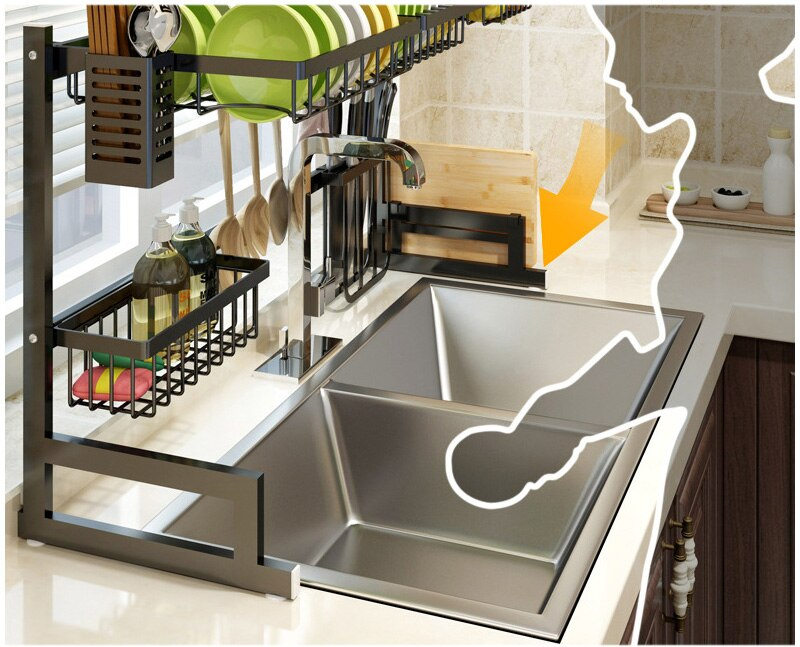 Dish Drying Rack Over Sink Kitchen Storage Shelf Counter-top Space Saver Display Stand Tableware Drainer Organizer Utensils Holder